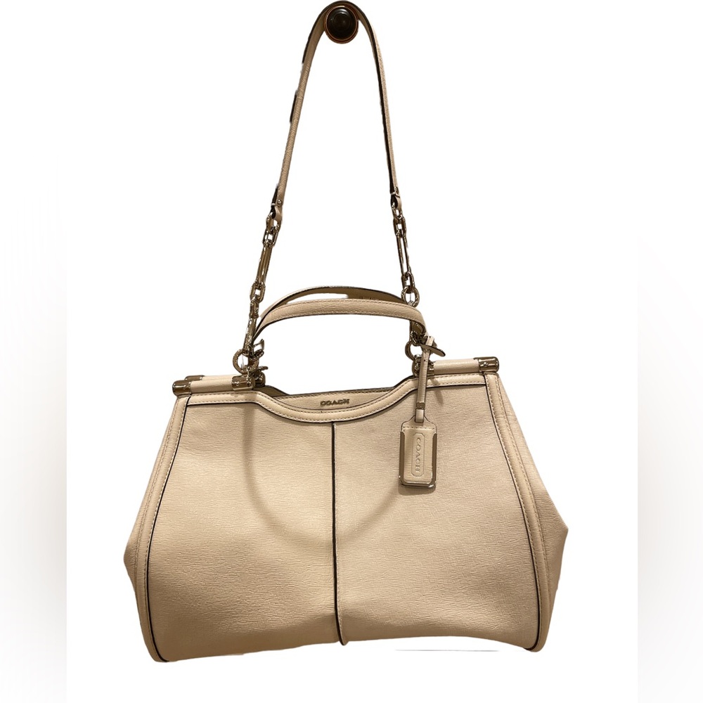 Coach Madison Caroline Textured Parchment White Leather LG Satchel Handbag